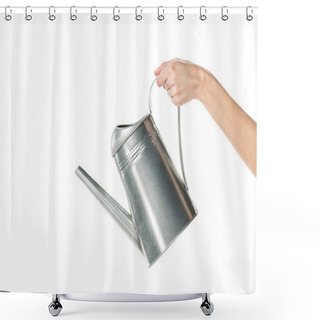 Personality  Cropped View Of Girl Holding Watering Can Isolated On White Shower Curtains