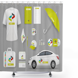 Personality  Business Identity Items. Corporate Branding Souvenir Stationery Office Tools Vector Collection. Business Identity Branding, Brand Promotional Illustration Shower Curtains
