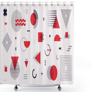 Personality  Memphis Design Elements Mega Set. Vector Abstract Geometric Line Graphic Shapes, Modern Hipster Circle Triangle Template Colorful Illustration Shower Curtains
