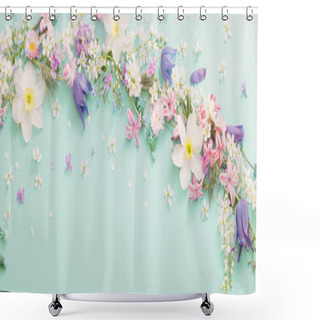 Personality  Beautiful Spring Flowers On Green Paper Background Shower Curtains