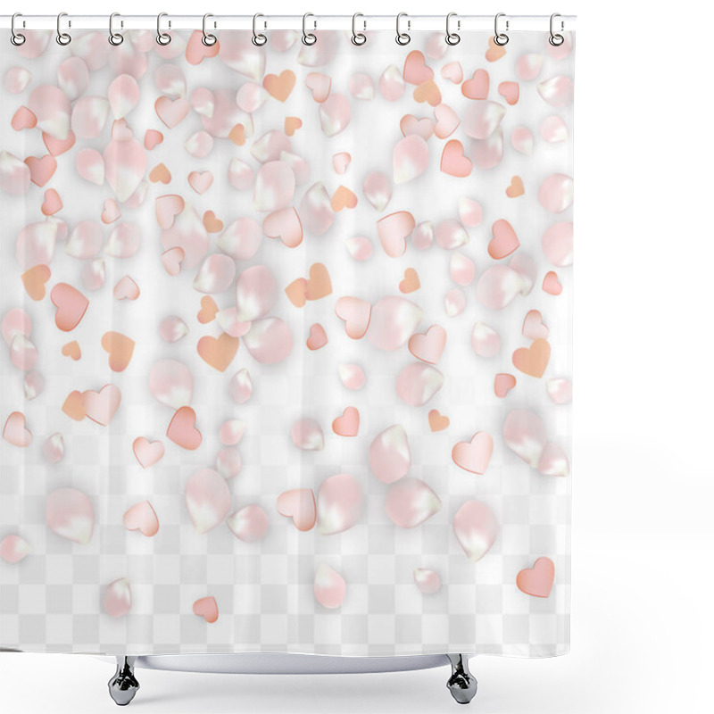 Personality  Vector Realistic Petals And Hearts Confetti. Flying Sakura And Hearts On Transparent Background. Wedding Invitation Background. Spring Romance Poster. Vector Illustration For Anniversary Design. Shower Curtains