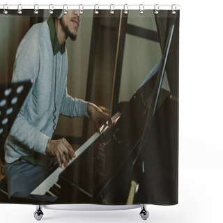 Personality  Cropped Shot Of African American Man Playing Piano At Studio Shower Curtains