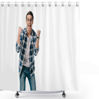 Personality  Happy Man Showing Yes Sign Isolated On White Shower Curtains