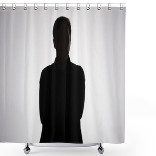 Personality  Man Silhouette On Gray Studio Wall. Studio Shot Shower Curtains