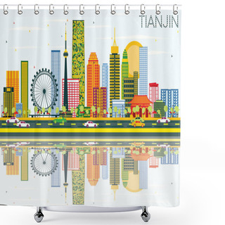 Personality  Tianjin Skyline With Color Buildings, Blue Sky And Reflections. Shower Curtains