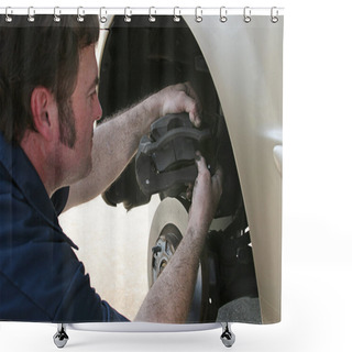 Personality  Mechanic Inserting Brake Pad Shower Curtains