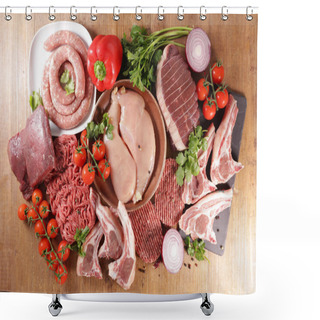 Personality  Assorted Of Raw Meats, Beef- Pork- Veal- Lamb Shower Curtains