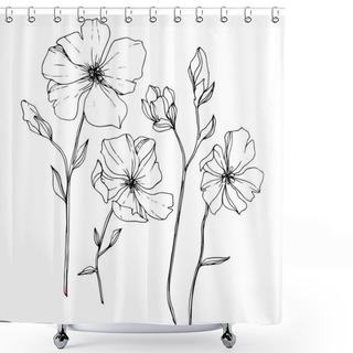 Personality  Vector Flax Floral Botanical Flower. Wild Spring Leaf Wildflower Isolated. Black And White Engraved Ink Art. Isolated Flax Illustration Element On White Background. Shower Curtains