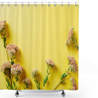 Personality  Flat Lay With Beautiful Wildflowers Arrangement On Yellow Background Shower Curtains