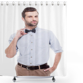 Personality  Man Adjusting Bowtie Shower Curtains