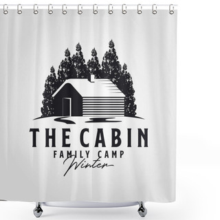 Personality  Vintage Cabins Logo Vector Illustration Design Shower Curtains