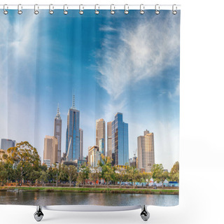 Personality  Sunset In Melbourne, Australia. City Skyline Shower Curtains