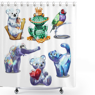 Personality  A Set Of Animal Figurines Of Faceted Gems Isolated On White Background. Vector Cartoon Close-up Illustration. Shower Curtains