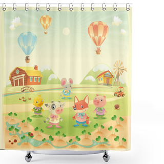 Personality  Baby Farm Animals In The Countryside. Shower Curtains