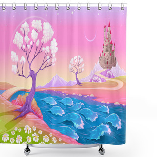 Personality  Fantasy Landscape With Castle Shower Curtains