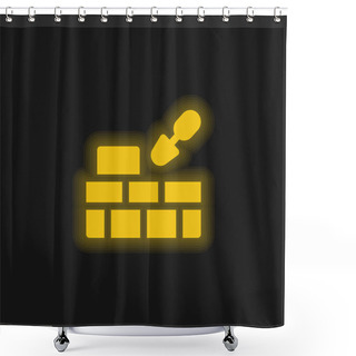 Personality  Brick Wall Yellow Glowing Neon Icon Shower Curtains