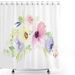 Personality  Watercolor Greeting Card Flowers. Shower Curtains