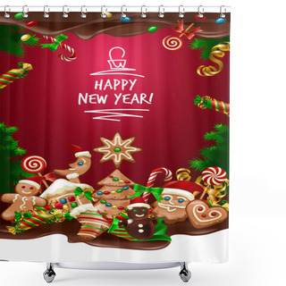 Personality  Vector Illustration Christmas Sweet Background Shower Curtains