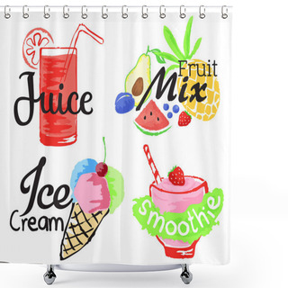 Personality  Set Of Fruit Labels And Stickers. Vector Illustration In Watercolor Style, For Graphic And Web Design Shower Curtains