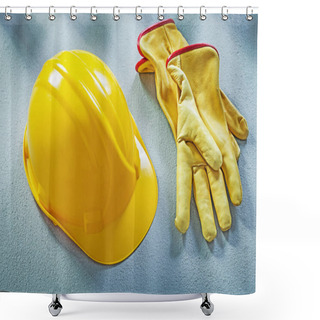 Personality  Hard Hat Leather Safety Gloves On Concrete Surface Construction  Shower Curtains