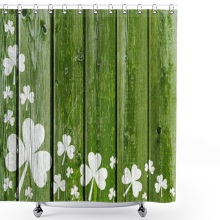 Personality  Shamrock Pattern On Old Green Wooden Boards Shower Curtains