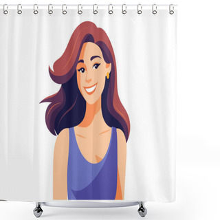 Personality  Happy Smiling Woman In Purple Clothes On White Background Shower Curtains