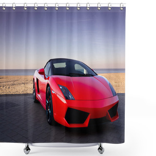 Personality  Red Sports Car At Sunset Beach Shower Curtains