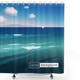 Personality  Sea Landscape With Waves, Boat, Mountains And Clouds In Gradient Colors. Shower Curtains