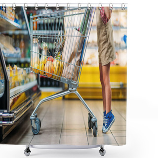 Personality  Kid With Shopping Cart Shower Curtains