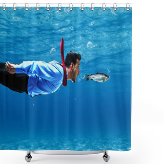 Personality  Funny Businessman Swimming Underwater Shower Curtains