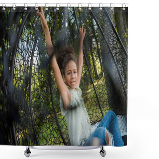 Personality  Kid Swinging On Swing In Park Shower Curtains
