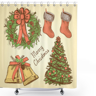 Personality  Sketch Christmas Set In Vintage Style Shower Curtains