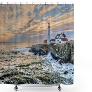 Personality  Portland Head Light, Is A Historic Lighthouse In Cape Elizabeth, Maine. In The Early Morning  Shower Curtains