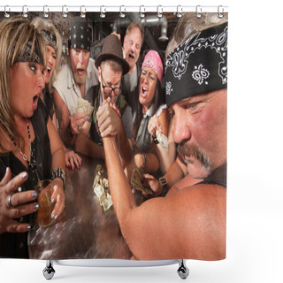 Personality  Nerd And Gang Arm Wrestling Shower Curtains