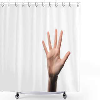 Personality  Cropped View Of Woman Showing Five Fingers Isolated On White  Shower Curtains