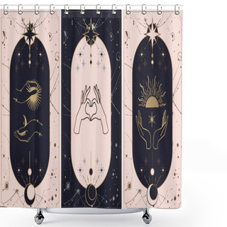 Personality   Feminine Hand Logo Collection With Different Symbol Like Space Star Planet, Floral Herb, Moon And Sun, Heart Love, Eye, Fire, Drop Shower Curtains