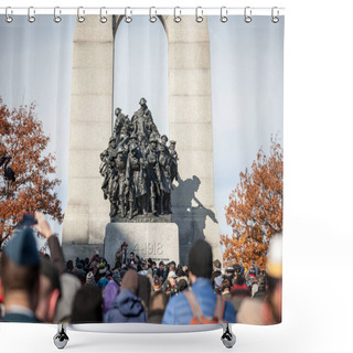 Personality  OTTAWA, CANADA - NOVEMBER 11, 2018: Crowd Gathering On National War Memorial Of Ottawa, Ontario, Canada, On Remembrance Day To Commemorate The Canadians Who Died In Conflicts Shower Curtains