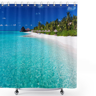 Personality  Palm Trees Over Lagoon And White Sandy Beach Shower Curtains