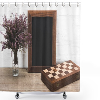 Personality  Photo Frame And Chess Board On Table Shower Curtains
