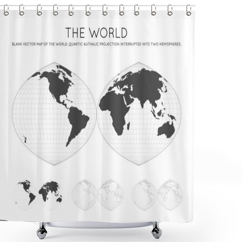 Personality  Map Of The World Quartic Authalic Projection Interrupted Into Two Hemispheres Globe With Latitude Shower Curtains