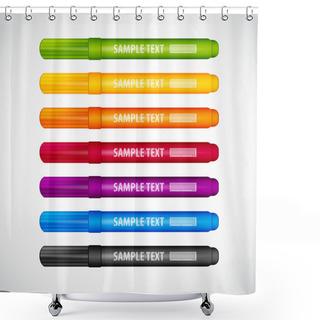 Personality  Set Of Multi-coloured Felt-tip Pens: Six Colours Of A Rainbow And Black Shower Curtains