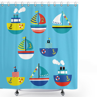 Personality  Boat Children Style Illustration Set Shower Curtains