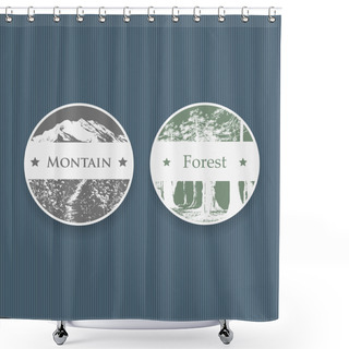 Personality  Retro Vintage Style Labels For Mountain And Forest. Shower Curtains