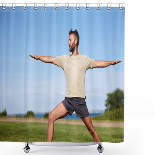 Personality  If It Doesnt Challenge You, It Doesnt Change You. A Handsome Mature Man Doing Yoga Outdoors Shower Curtains