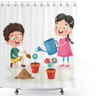 Personality  Little Children Gardening And Planting Shower Curtains