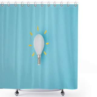 Personality  Close Up View Of White Light Bulb With Yellow Lines Isolated On Blue Shower Curtains