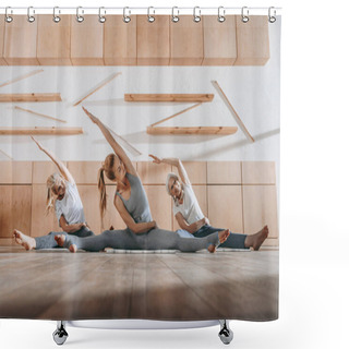 Personality  Group Of Women Stretching And Practicing Yoga On Mats In Studio Shower Curtains