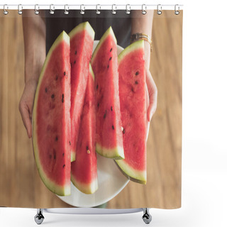 Personality  Plate With Watermelon Slices Shower Curtains