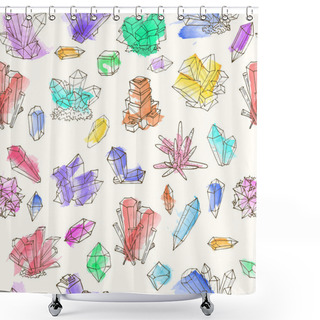 Personality  Seamless Background With Colored Doodle Crystals On White Background. Shower Curtains