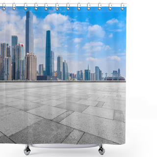 Personality  Urban Skyscrapers With Empty Square Floor Tiles Shower Curtains